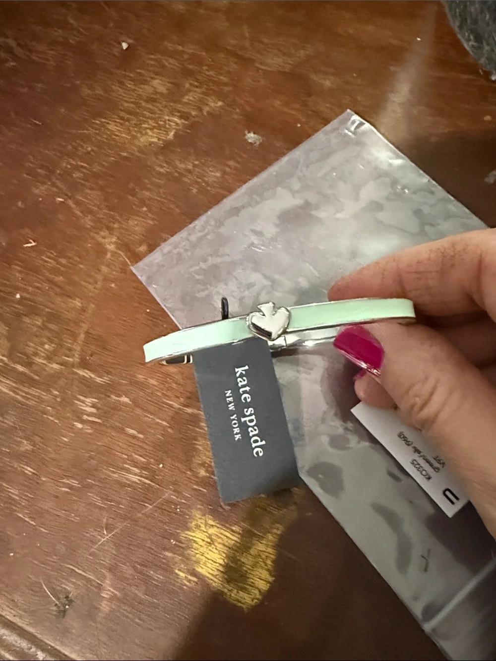 kate spade Silver Tone Hinged Bangle with Pale Mint Accent - Picture 4 of 8